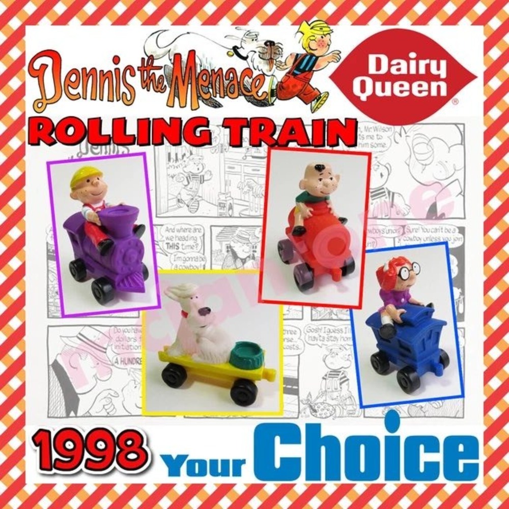 Vintage 1998 Dairy Queen Dennis‎ the Menace Rolling Train Toy FULL SET of 4
